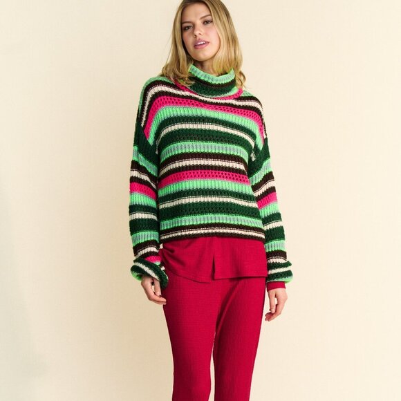 DAVI & DANI RETRO Colourful Striped Knit Turtleneck Sweater - Picture 5 of 10